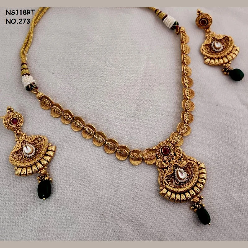 Kala Creation Copper Gold Plated Pota Stone Necklace Set