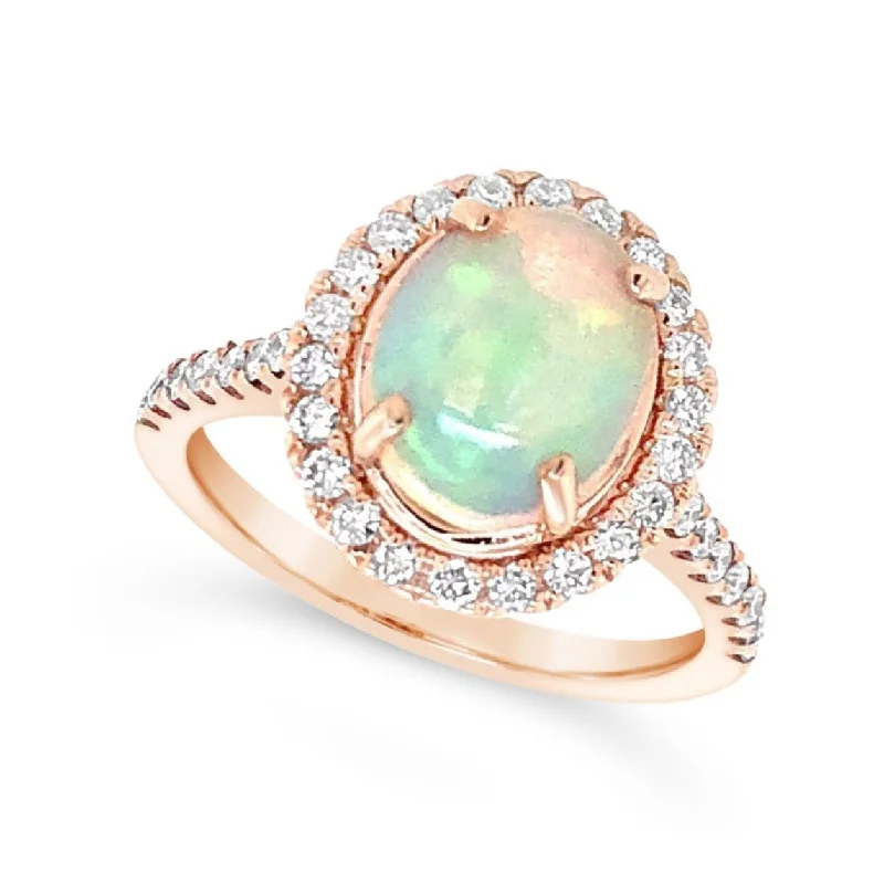 Oval Opal and Diamond Halo Ring