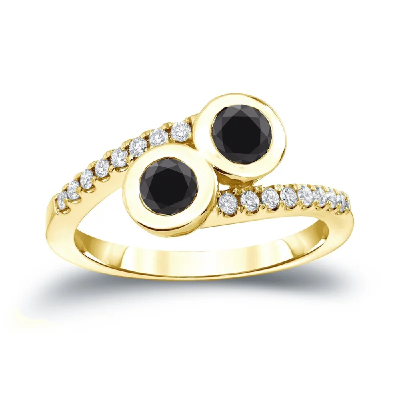 14k Gold Modern Round 3/4ct TDW 2-Stone Black Diamond Ring by Auriya