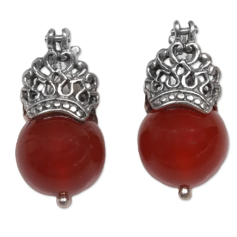 Handmade Sterling Silver 'Bali Majesty' Carnelian Earrings (Indonesia) - 0.8L*0.4W