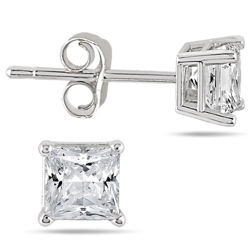 Marquee 1 Carat TW Princess Diamond Solitaire Earrings in 14K White Gold (H-I Color, SI1-SI2 Clarity)