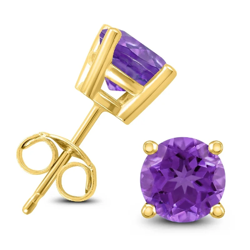 Marquee 14K Yellow Gold 5MM Round Amethyst Earrings