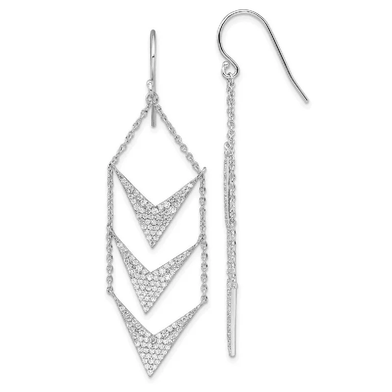 Curata 925 Sterling Silver Rhodium Plated CZ Cubic Zirconia Fancy Dangle Shepherd Hook Earrings -