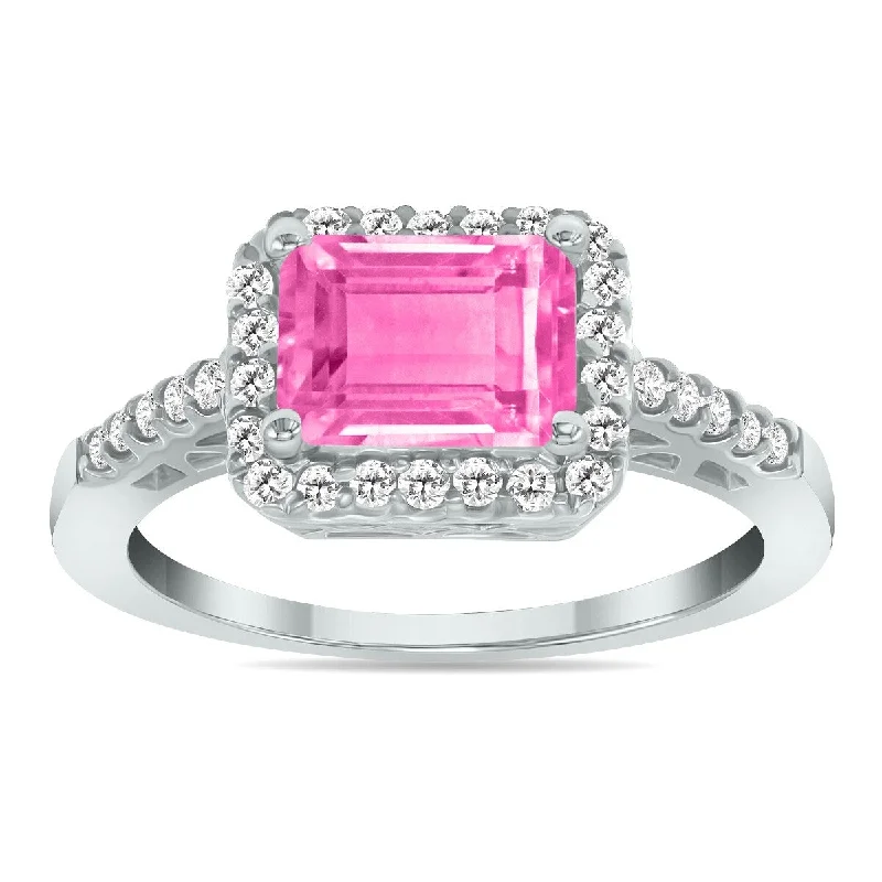 Marquee Jewels 2 1/2 Carat TW Emerald Cut Pink Topaz Diamond Ring in 10K White Gold