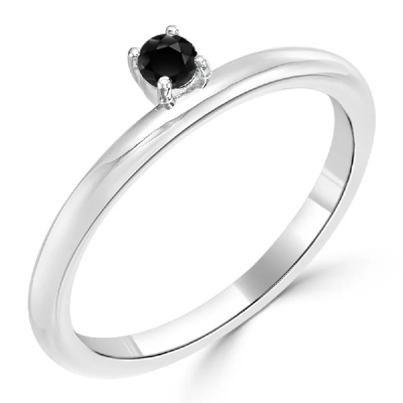 Auriya Modern Petite Stackable Solitaire Accent Black Diamond Ring 1/10ct TDW 10K Gold