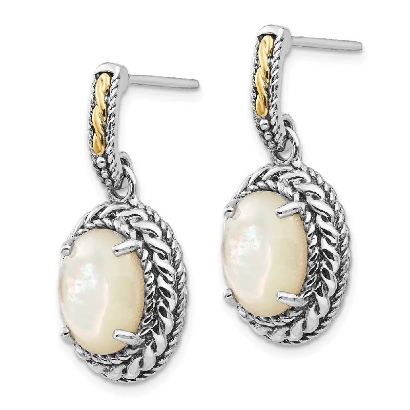 925 Sterling Silver MOP Dangle Earrings (L-29 mm, W-15 mm)