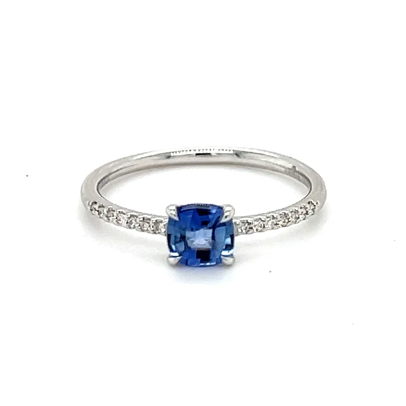 White Gold Diamond & Blue Sapphire Ring