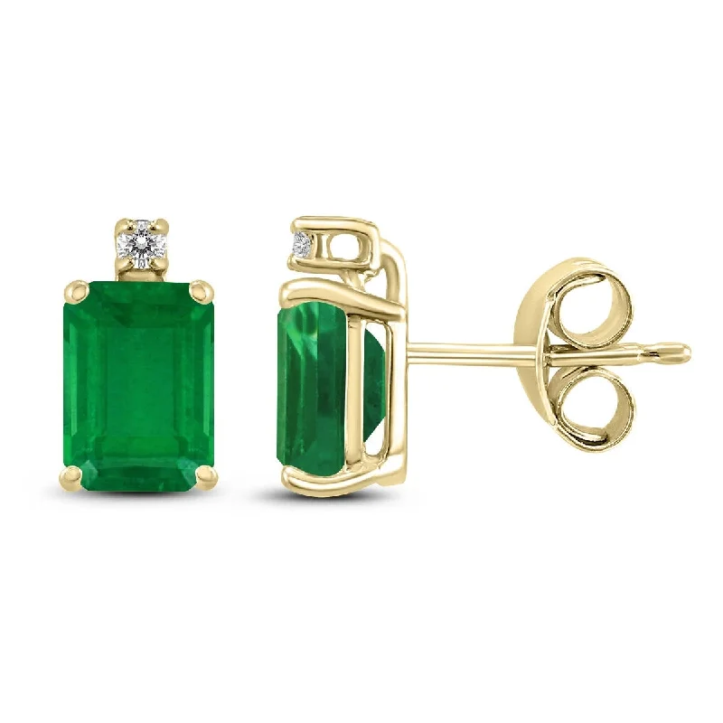 Marquee 14K Yellow Gold 6x4MM Emerald Shaped Emerald and Diamond Earrings