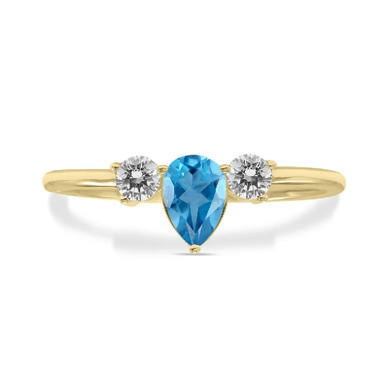 Marquee Jewels 1/2 Carat TW Pear Shape Blue Topaz and Diamond Ring in 10K Yellow Gold