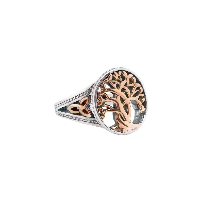 14k Rose and White Gold Tree of Life Ring