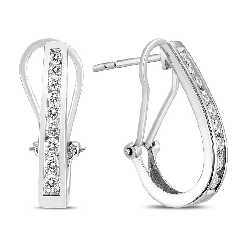 Marquee 1/2 Carat TW Channel-Set Diamond Omega Back Hoop Earrings in White Gold (H-I Color, SI1-SI2 Clarity)