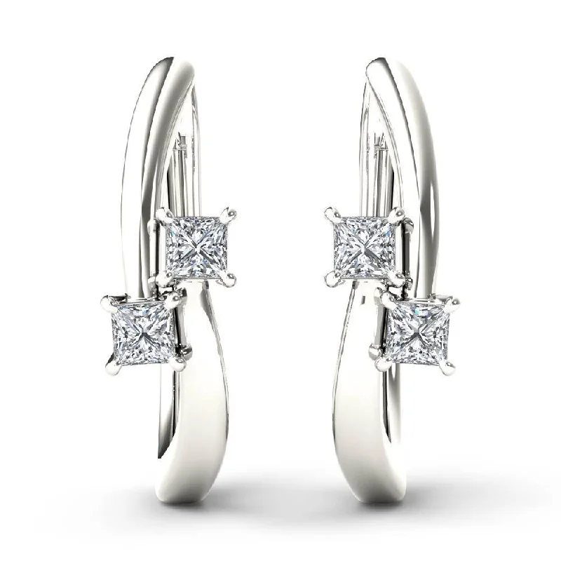 De Couer IGI Certified 10k White Gold 1/3ct TDW Diamond Two-Stone Hoop Earrings