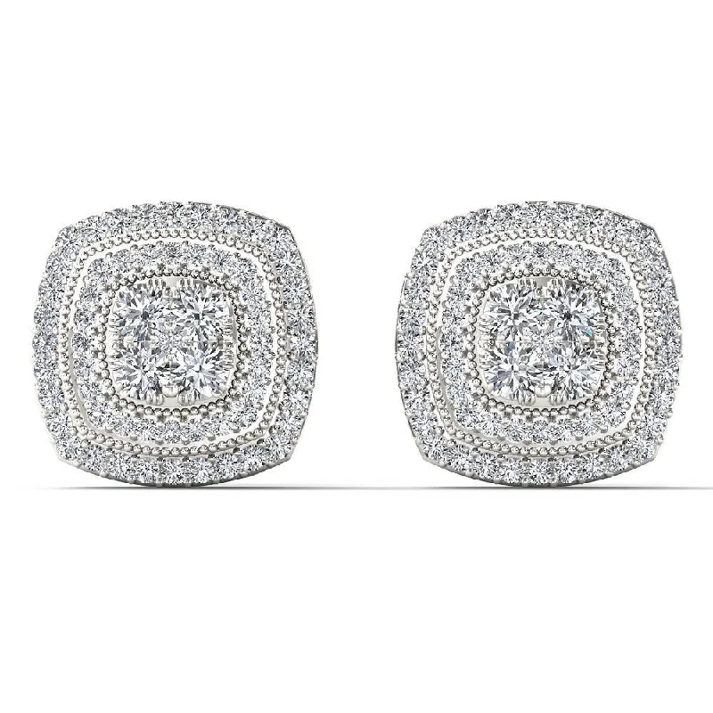 De Couer 10k White Gold 1/2ct TDW Diamond Cluster Halo Stud Earrings - White H-I - White H-I