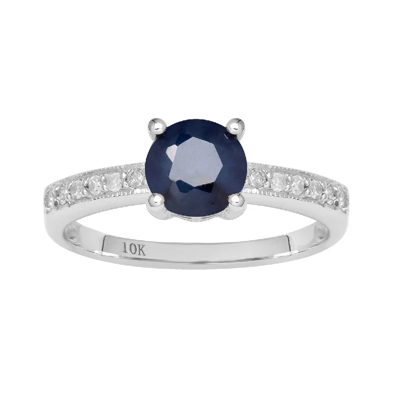 Viducci 10k White Gold Genuine Round Sapphire and Diamond Ring