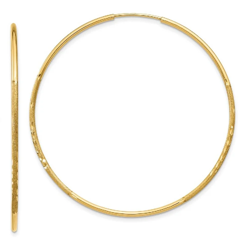 Curata 14k Yellow Gold Satin Polished tube 1.25mm Sparkle Cut Endless Hoop Earrings - 46x46mm Wide 1.25mm Thick