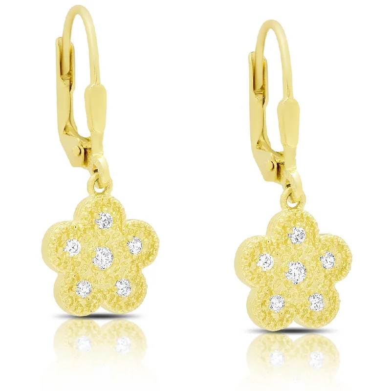 Samantha Stone Gold Over Sterling Silver Dangling Cubic Zirconia Flower Design Earrings