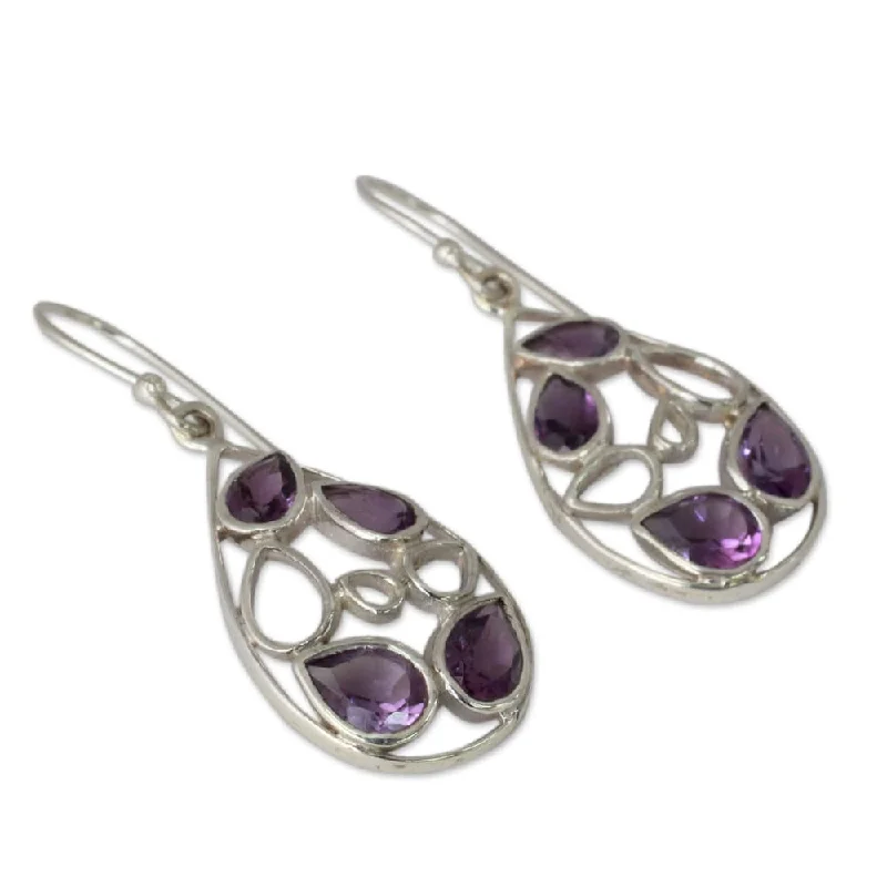 Sterling Silver 'Lilac Tears' Amethyst Earrings (India)