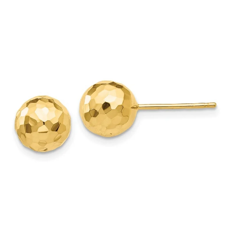 Curata 14k Yellow Gold Diamond Cut 8mm Ball Post Earrings