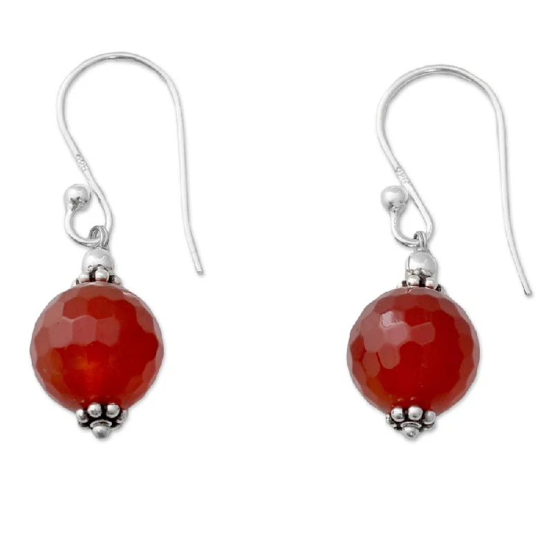 NOVICA Handmade Sterling Silver 'Glorious Sunset' Carnelian Earrings (India) - 1.3*0.4