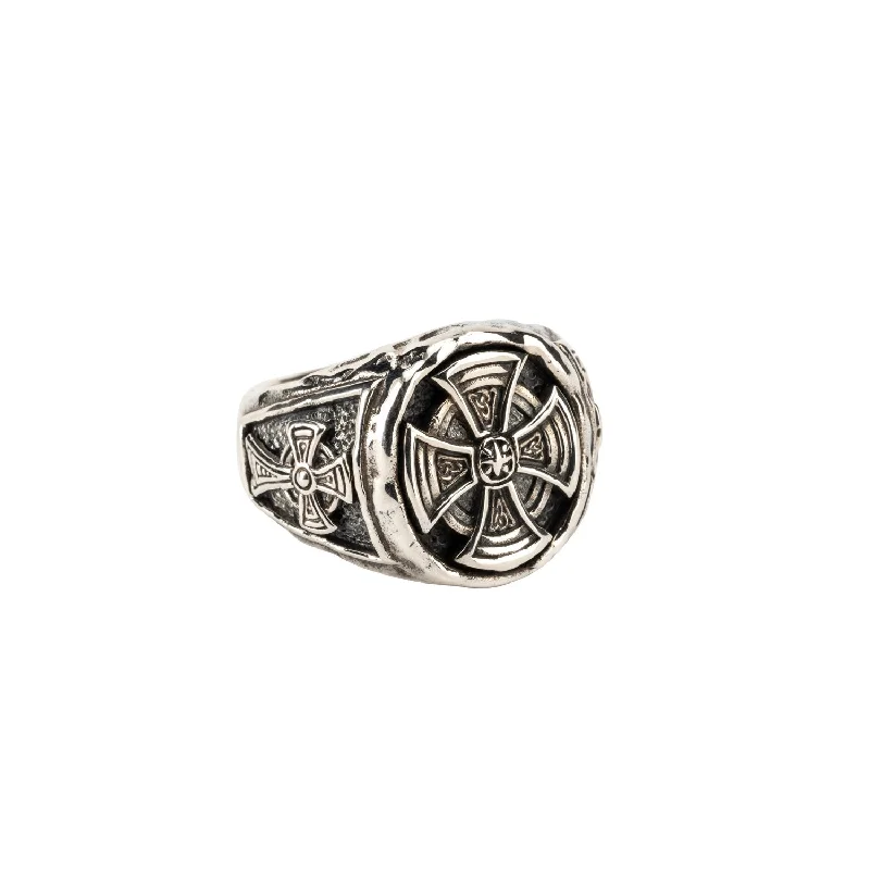 Silver Oval Celtic Cross Oval Ring