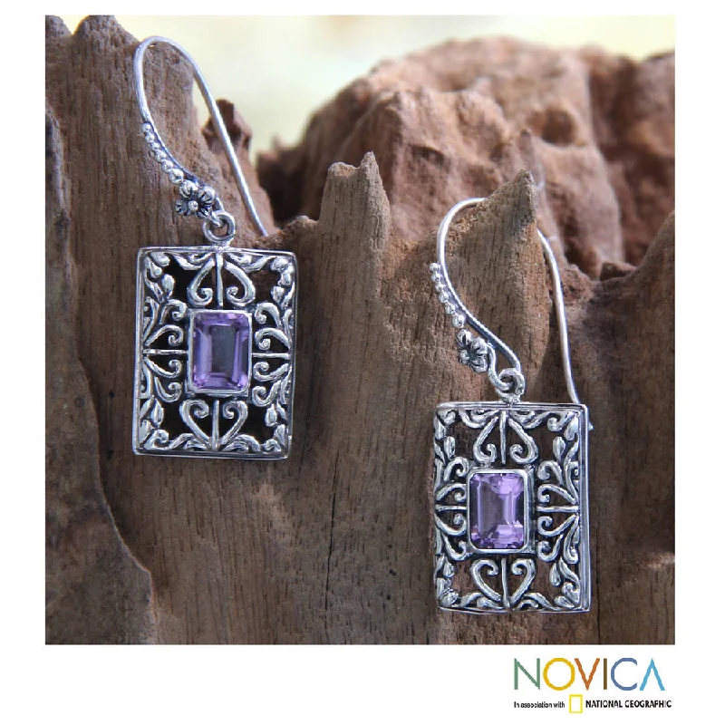 Handmade Sterling Silver 'Mythic Garden' Amethyst Earrings (Indonesia)