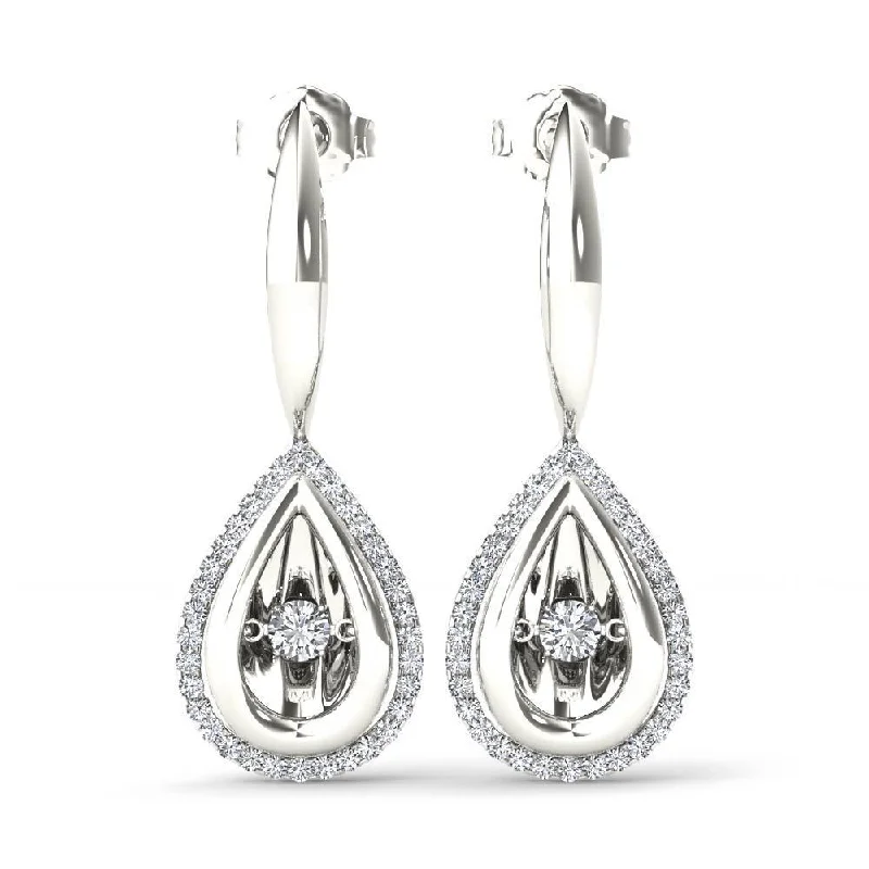 De Couer 10k White Gold 1/3ct TDW Diamond Halo Drop Earrings - White H-I