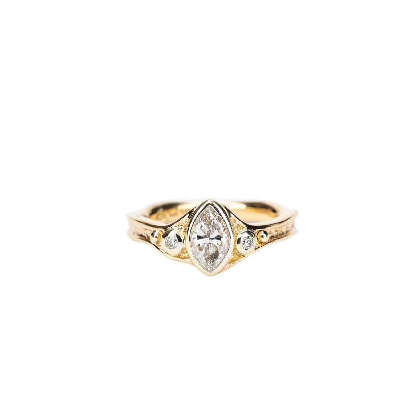 14k Yellow and White Gold Marquise Certified Lab Grown 0.63ct Diamond Celtic Rocks 'n Rivers Ring