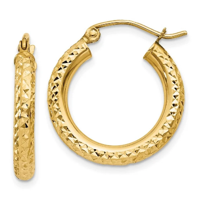 Curata 10k Yellow Gold Diamond-Cut 3x19mm Round Classic Hoop Earrings