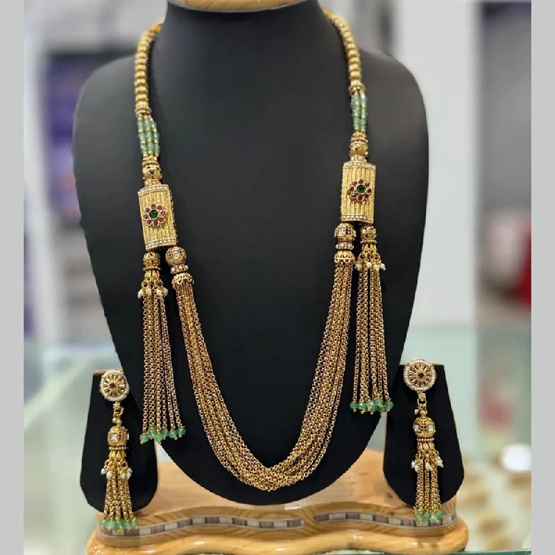 JCM Gold Plated Pota Stone Pearls Long Necklace Set