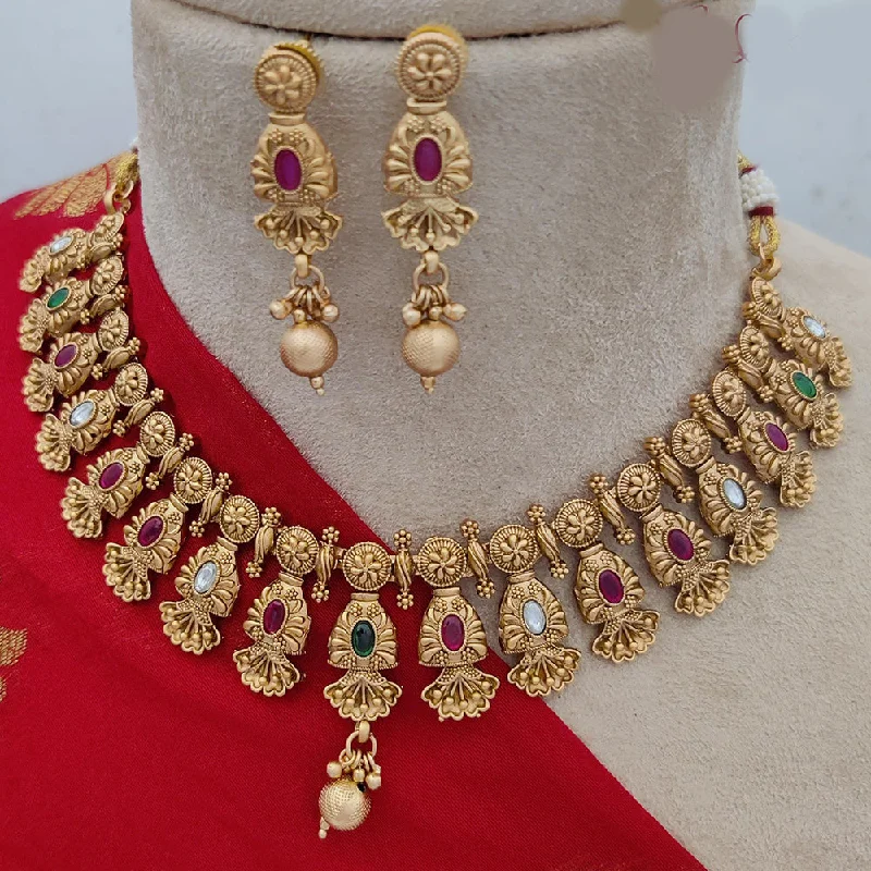 Jewel Addiction Copper Rajwadi Finish Pota Stone Necklace Set