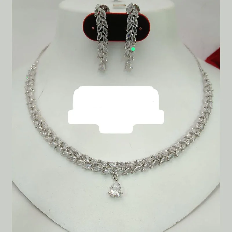 Lalita Creation Silver Plated AD Necklace Set