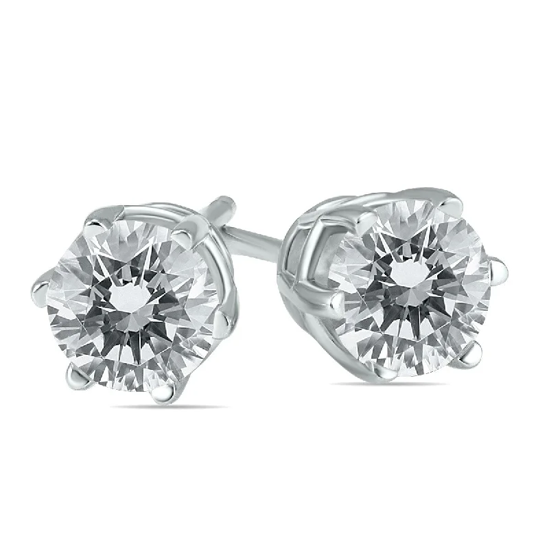 Marquee 1 Carat TW 6 Prong Round Diamond Solitaire Stud Earrings In 14k White Gold