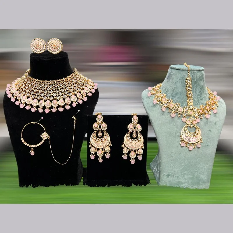 Hira Collections Gold Plated Kundan Stone Semi Bridal Necklace Set