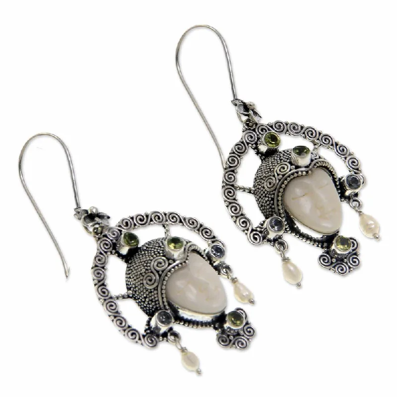 NOVICA Handmade Queen of Plumeria and Peridot Pendant Earrings (Indonesia) - 2.2*1.2