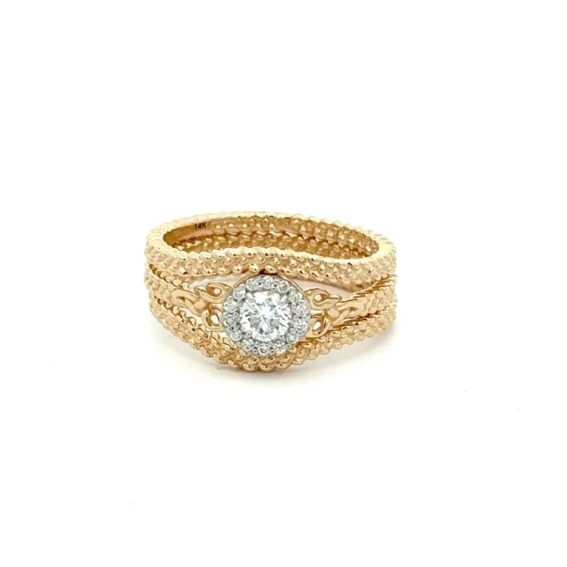 14k Yellow Gold Trinity 3 Piece Lab Grown Diamond Halo Ring