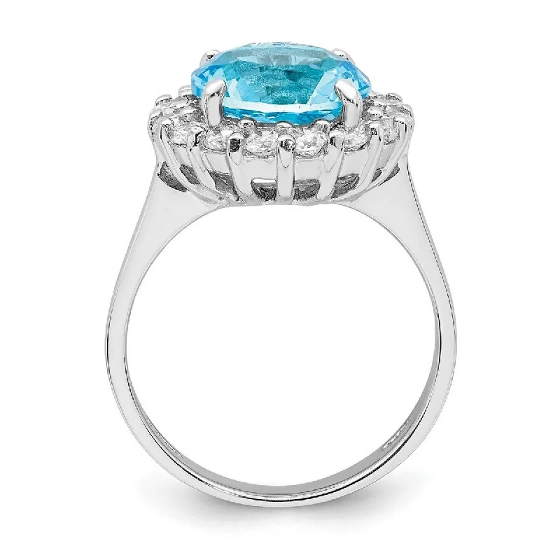 Curata 925 Sterling Silver Polished Open back Blue and Clear CZ Cubic Zirconia Simulated Diamond Ring