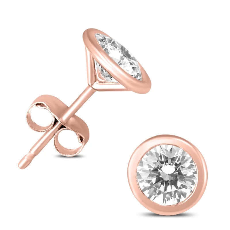 Marquee 1/2 Carat TW Bezel Diamond Solitaire Stud Earrings in 14K Rose Gold