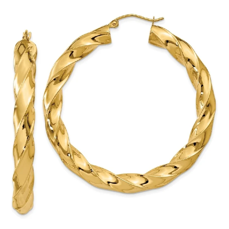 Diamond2Deal 14K Yellow Gold 5.0mm Twisted Hoop Earrings (L-33 mm, W-5 mm)