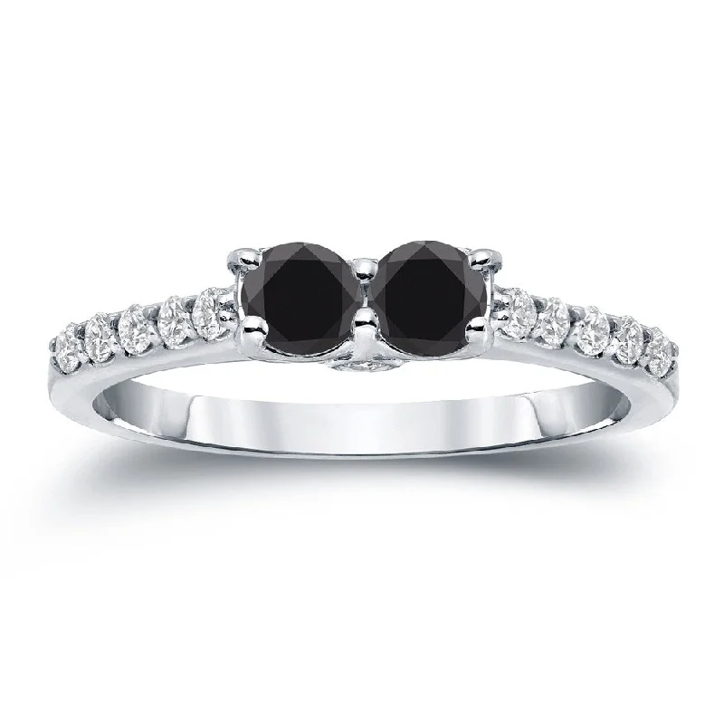 14k Gold Modern Round 1ct TDW 2-Stone Black Diamond Ring by Auriya