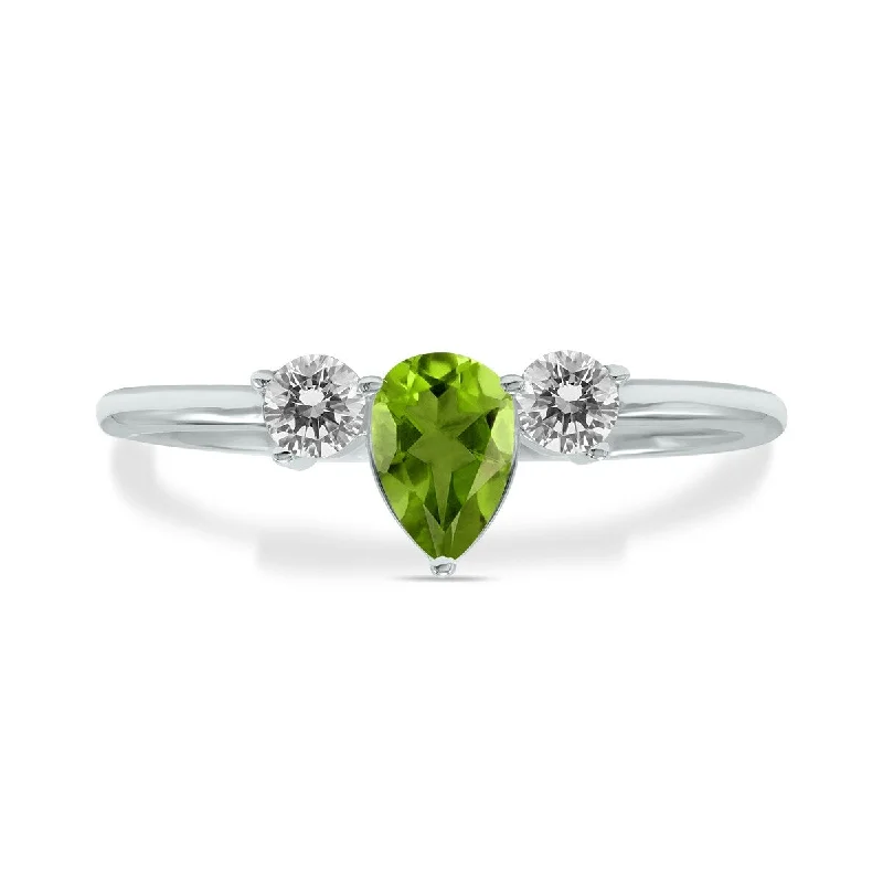 Marquee Jewels 1/2 Carat TW Pear Shape Peridot and Diamond Ring in 10K White Gold