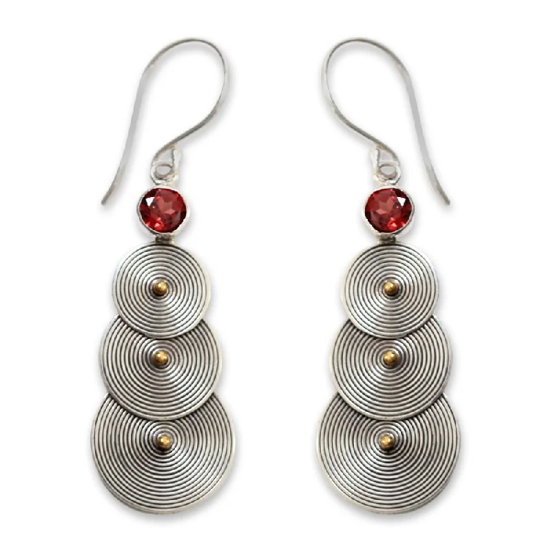 Handmade 18K Gold Accent and Garnet Dangle Earrings, 'Ripple Effect' (Indonesia) - 2.1*0.6