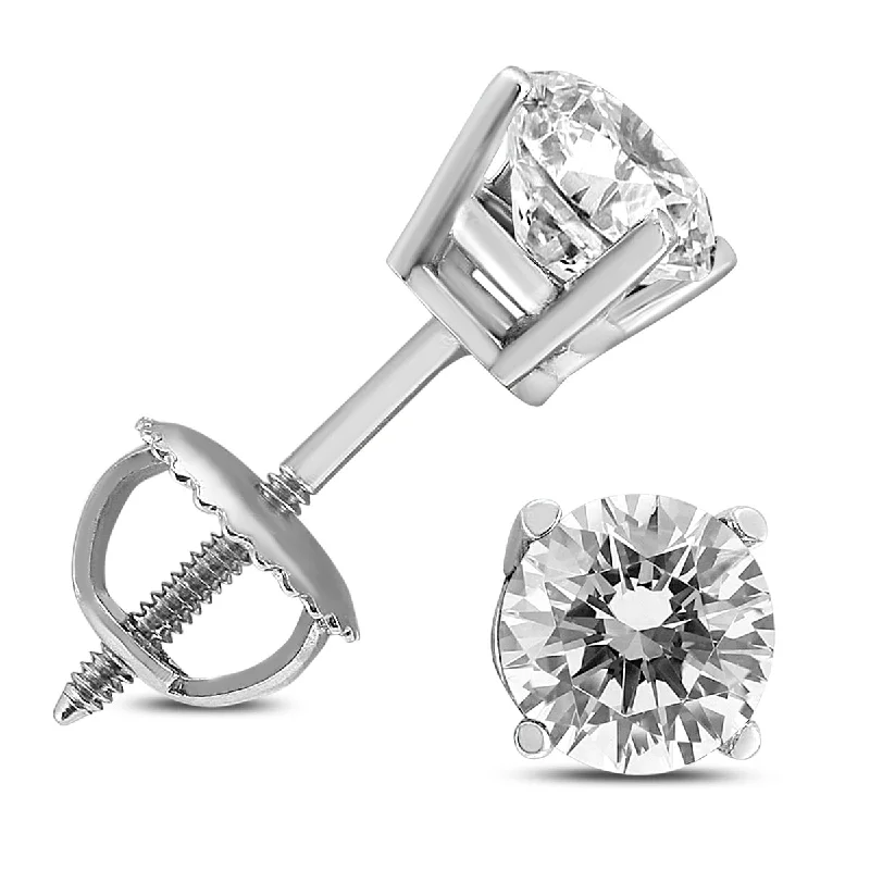 Marquee 14k White Gold1ct TDW Certified Round Diamond Solitaire Stud Earrings