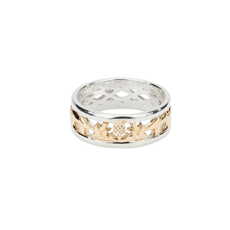 Silver and 10k Gold Thistle Wedding Ring