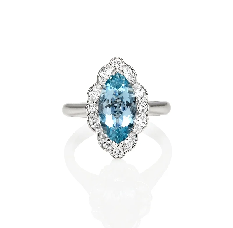 Aquamarine Marquise Cut & Diamond Dress Ring