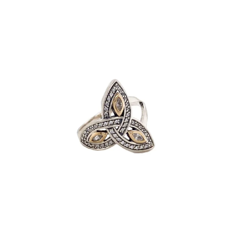 Silver and 10k Gold Trinity Ring - Cubic Zirconia