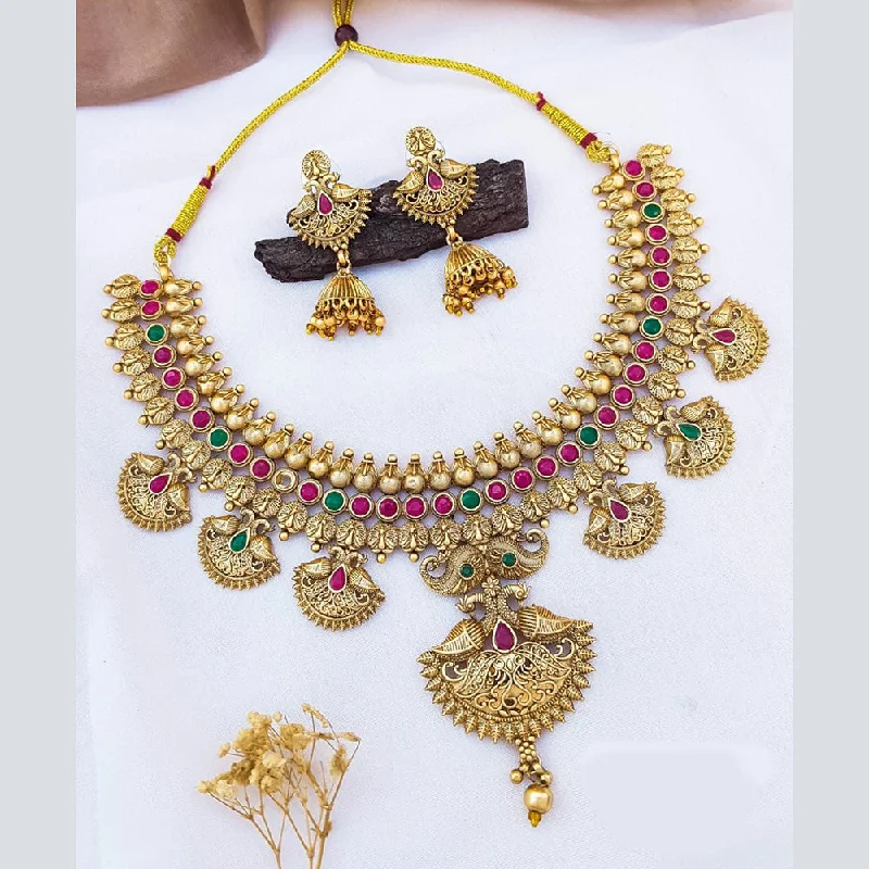 Sangita Creation Copper Gold  Pota Stone Necklace Set