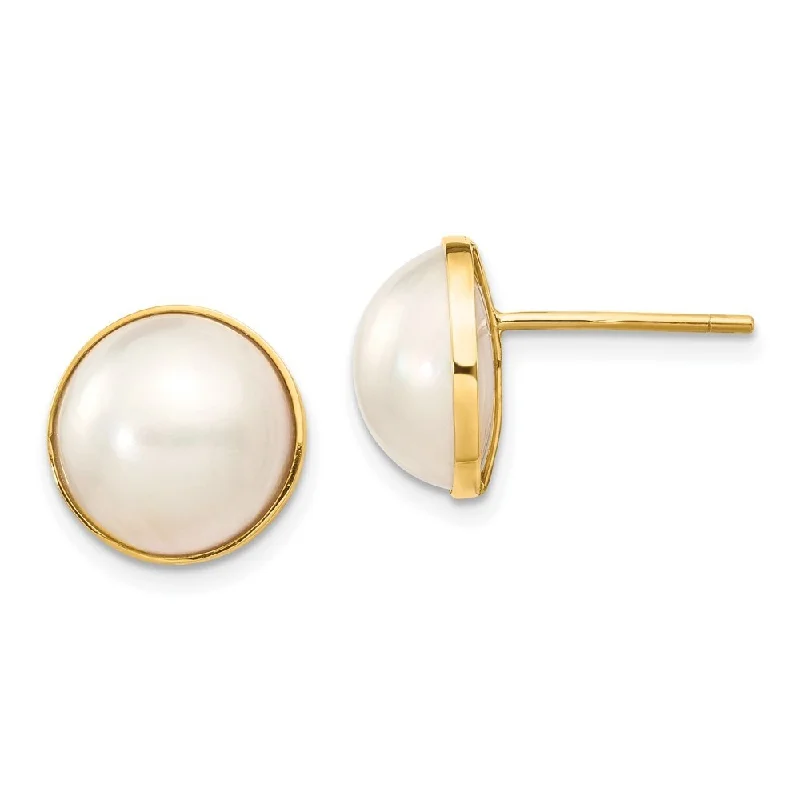 14k Yellow Gold 9-10mm Cultured Mabe Pearl Earrings (L-12 mm, W-12 mm)