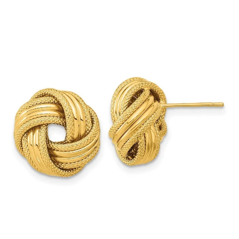 Curata 14k Yellow Gold 14.5m Textured Love Knot Post Earrings