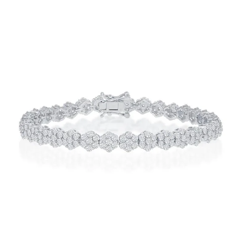 Sterling Silver Flower Design CZ Tennis Bracelet