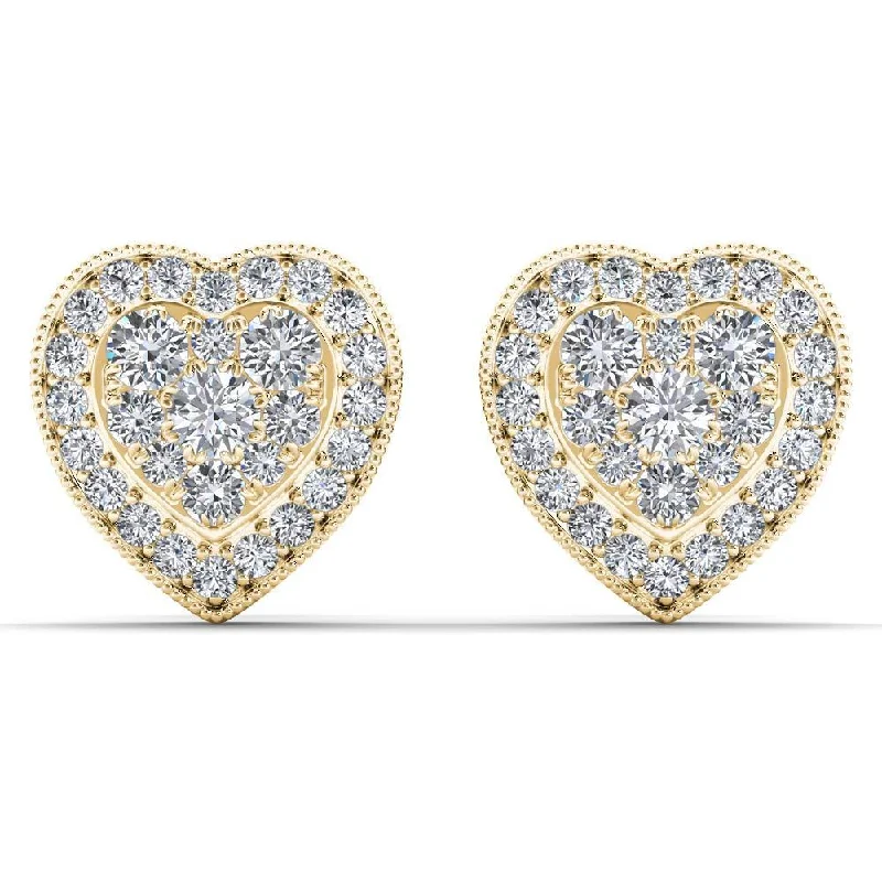 De Couer 10k Yellow Gold 1/3ct TDW Diamond Cluster Heart Stud Earrings